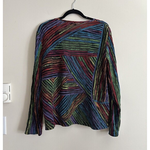 VTG Laura Ashley Womens Rainbow Striped Mesh Cardigan Large Multicolor Neon 90s - Picture 4 of 5